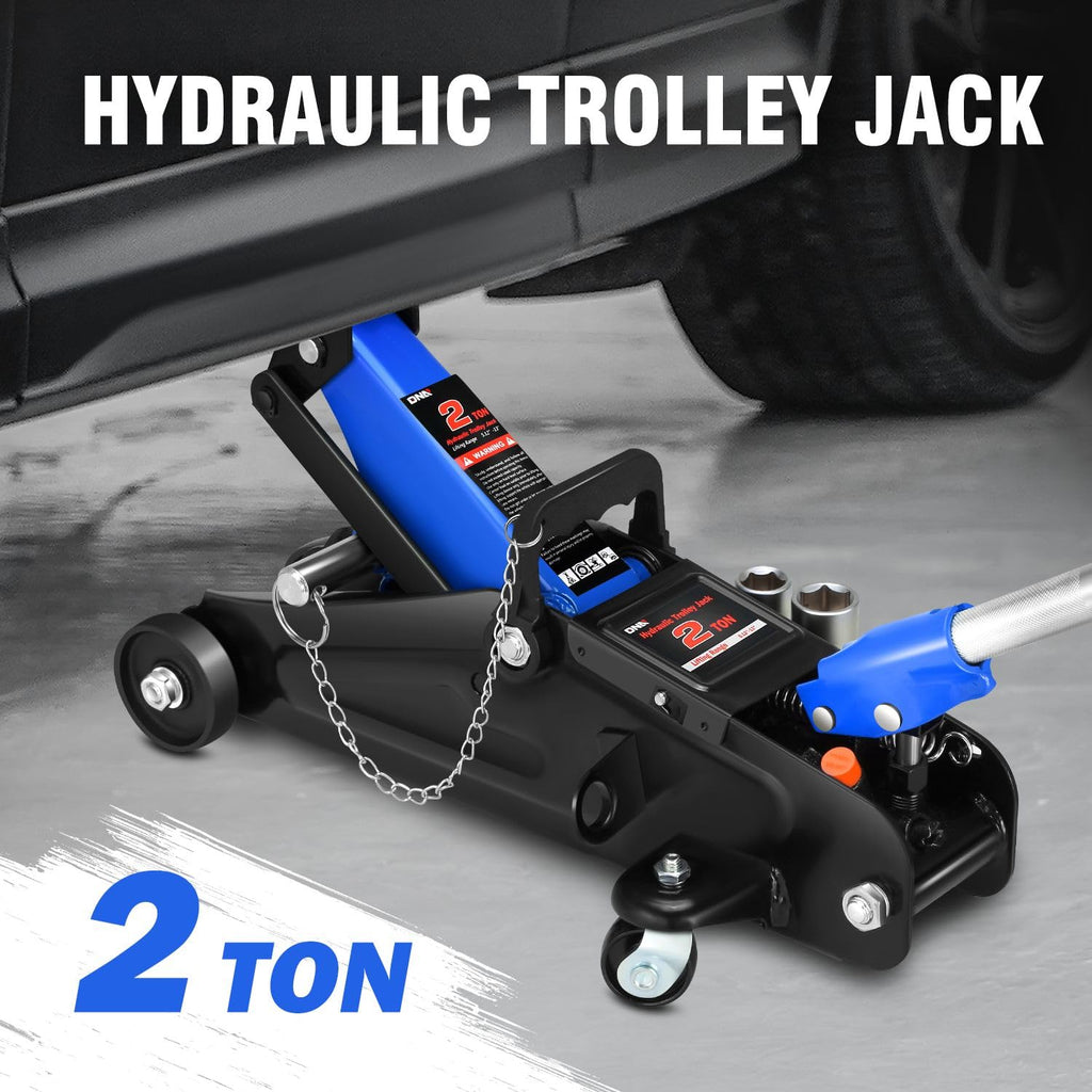 DNA Motoring TOOLS-00234 Low Profile Hydraulic Trolley Service/Floor Jack, 2 Ton (4000 lbs) Capacity, Lifting Range 5.1"-13", Black