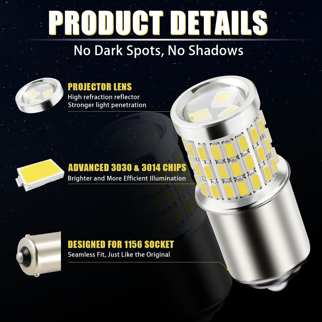 iBrightstar 3157 LED Bulb White, 4157 3156 LED Reverse Light Bulbs Super Bright for Tail Brake Lights Backup Lights Turn Signal Lights, 2 Pack