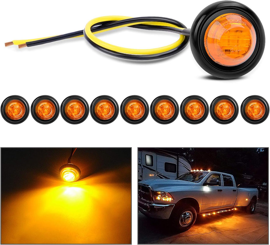 Nilight 3/4" Round LED Clearance Marker Lights, Amber, 10-Pack
