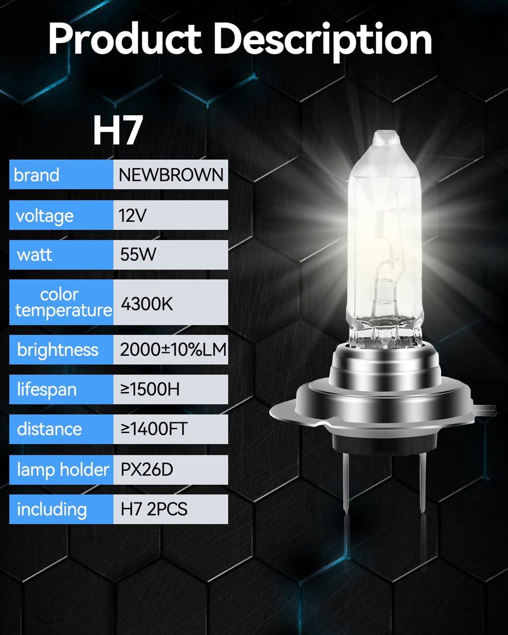 NEWBROWN H11 Headlight Bulb Halogen Fog Light Bulb Low Beam 12V 55W 5000K White Light Long Life Replacement PGJ19-2 (H11, 2 Pcs)
