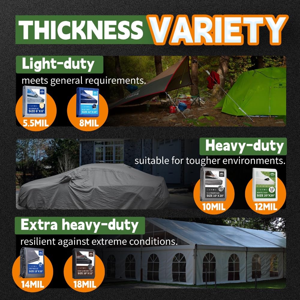 RAINDEWAY Black Tarp 6x8 Feet 8 Mil Multipurpose Waterproof Tarps