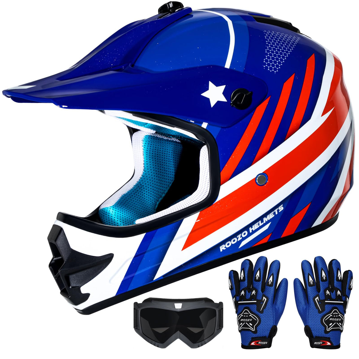 Youth Kids Dirt Bike Helmet DOT Approved, Full Face Motocross Set