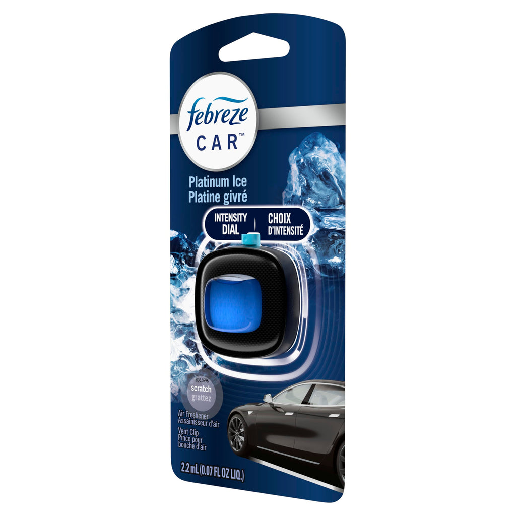 Febreze Car Air Freshener Vent Clip Platinum Ice Scent, .07 oz. Car Vent Clip, Pack of 4