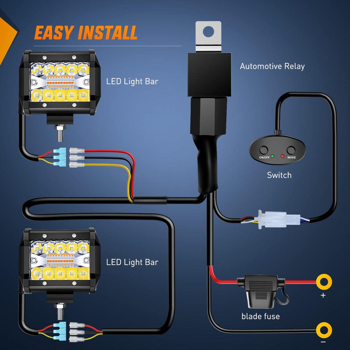 Nilight LED Light Bar 2PCS 60W 4 Inch Flood Spot Combo LED Work Light Pods Triple Row Work Driving Lamp with 12 ft Wiring Harness kit - 2 Leads