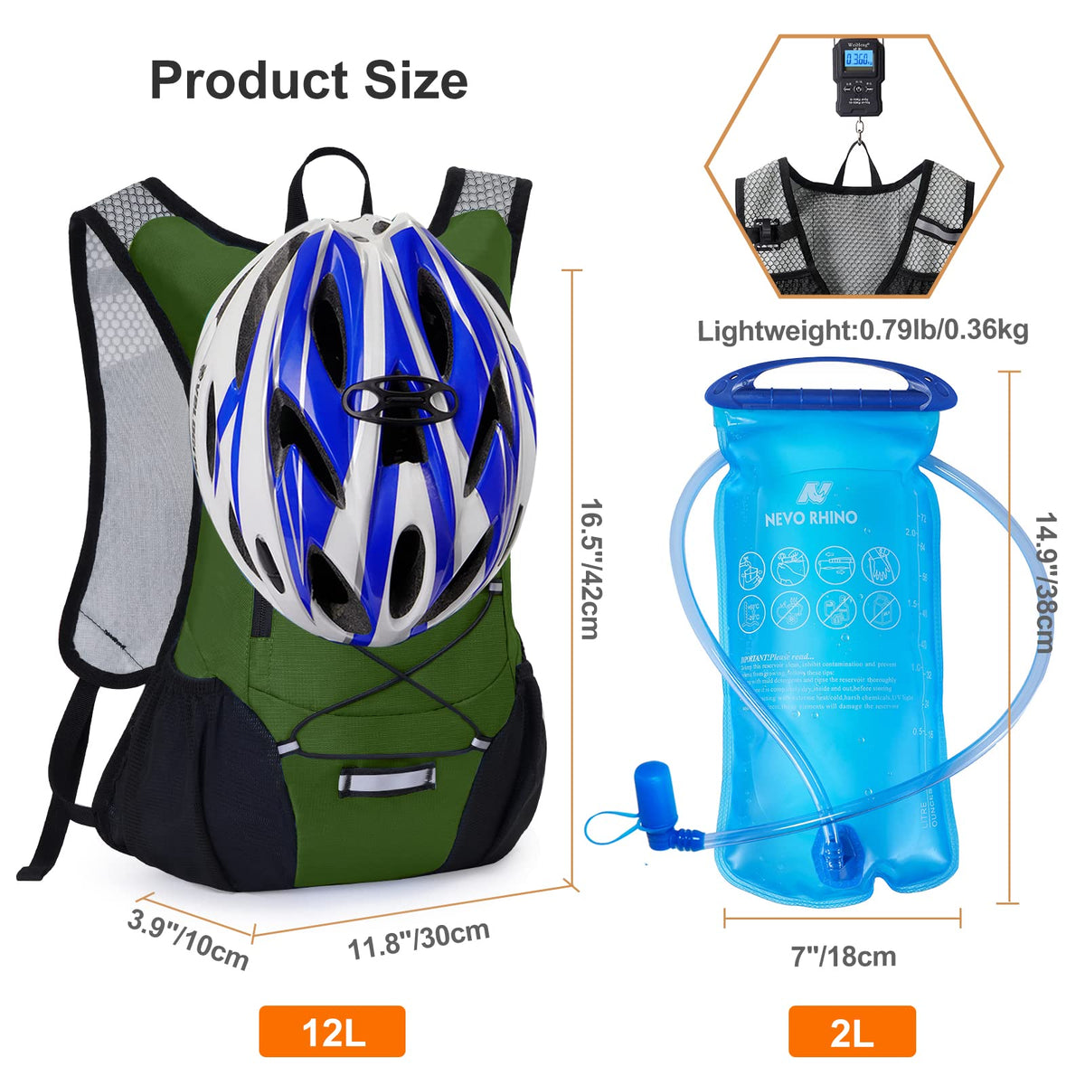 Lightweight Hydration Backpack, Running Backpack with 2L Water Bladder
