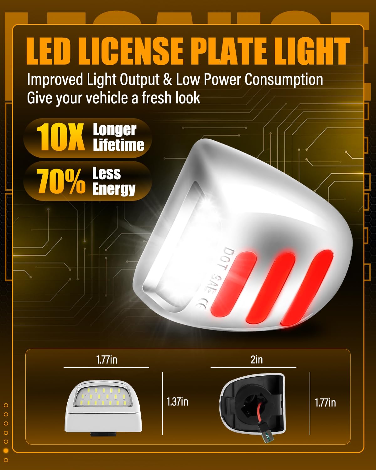 LESAUCE Full LED License Plate Light Tag Lamp Assembly Replacement for Chevy Silverado 1500 2500 3500 Suburban Tahoe GMC Sierra Yukon XL for Escalade, 6000K White, Pack of 2