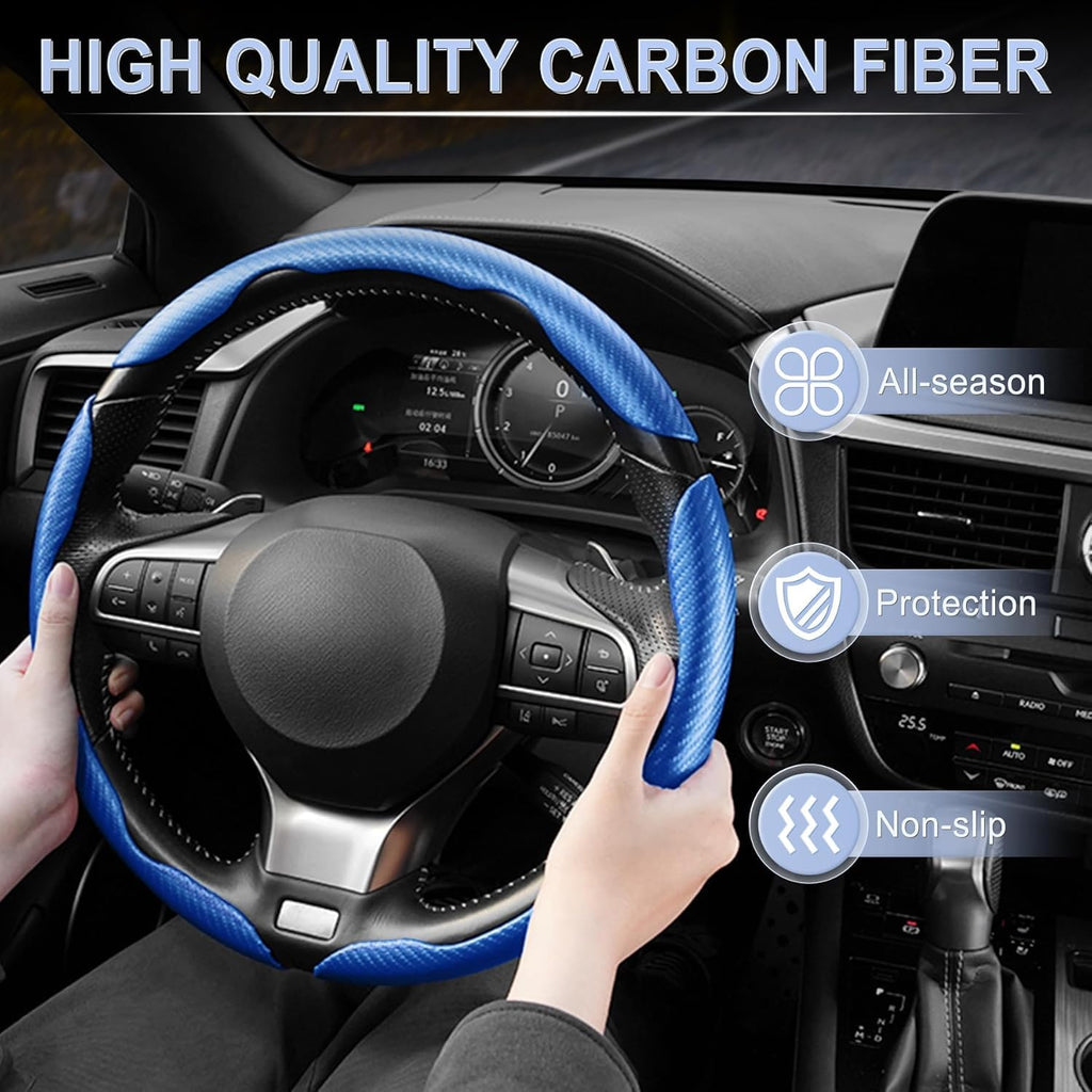 3pcs Carbon Fiber Anti-Skid Steering Wheel Cover, Waterproof & Segmented Butterfly Design, Universal 99% Vehicle Wheel Cover Protector, Car Interior Accessories (Black-3pcs)