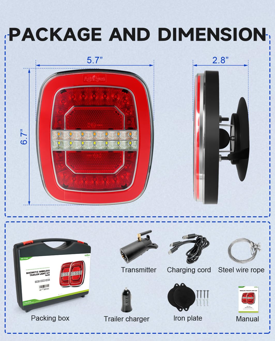 Agrieyes Wireless Trailer Lights, Magnetic Tow Tail Light Kit (T28)