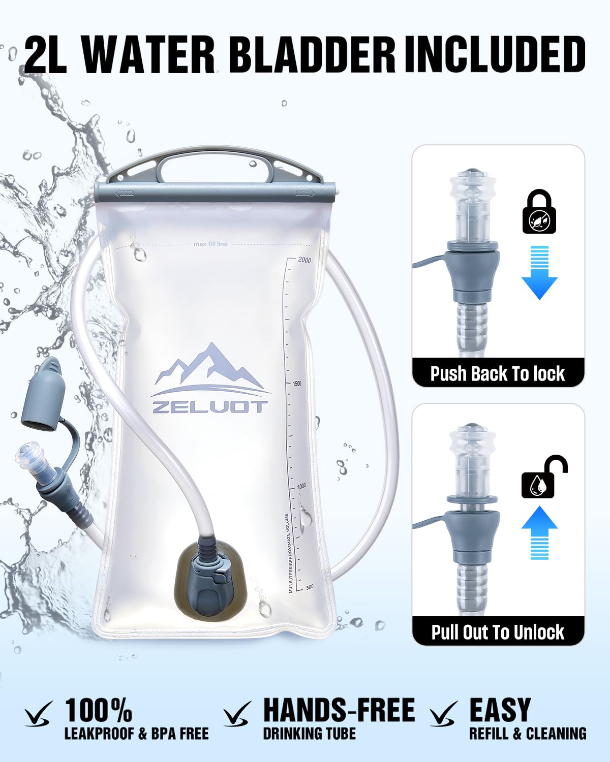 Zelvot Running Vest with 2L Water Bladder, Hydration Backpack, U.S. Design Patent, Lightweight Hydration Pack with Gear Holder, Reflective Chest Pack for Men Women
