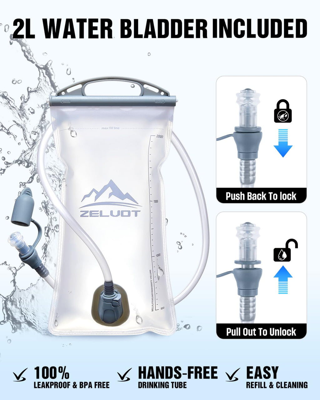 Zelvot Running Vest with 2L Water Bladder, Hydration Backpack, U.S. Design Patent, Lightweight Hydration Pack with Gear Holder, Reflective Chest Pack for Men Women