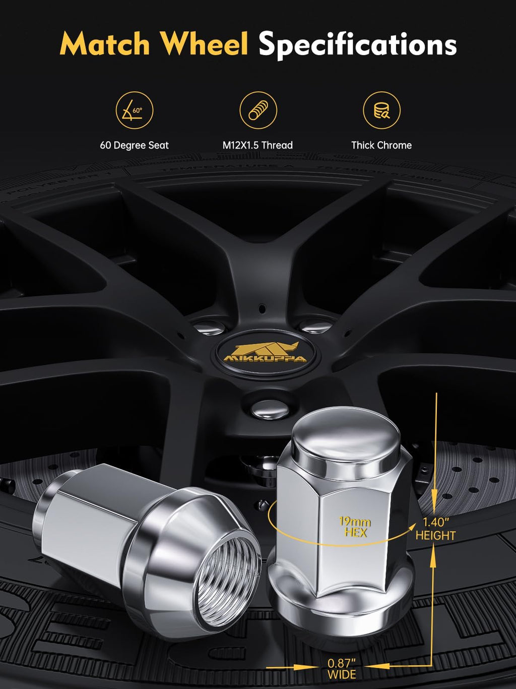 MIKKUPPA M12x1.5 Lug Nuts, Replacement for Ford Honda Aftermarket Wheel