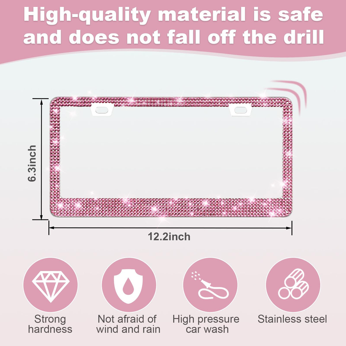 QUANQIUFEI 2 Pack Bling License Plate Frames for Women, Sparkly Rhinestone Diamond Car Accessories with Glitter Crystal Caps (Black)