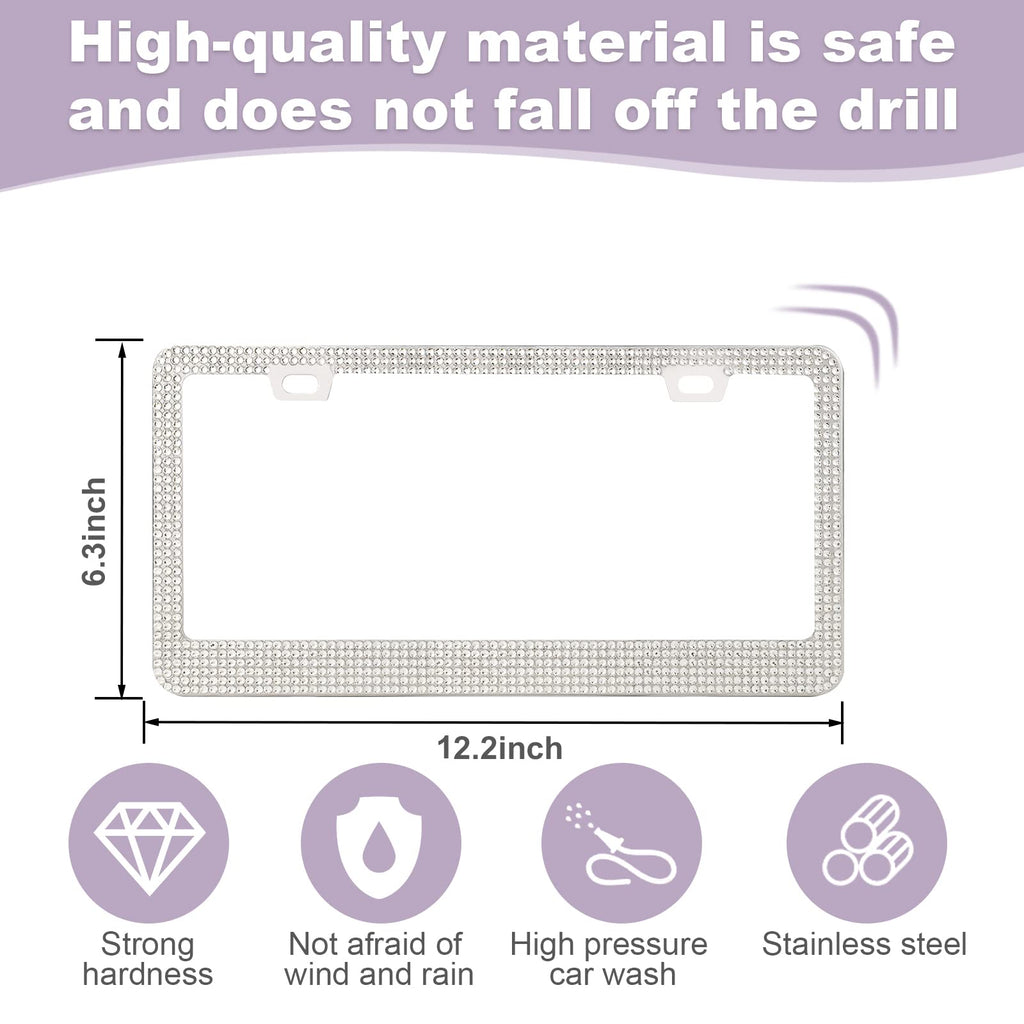QUANQIUFEI 2 Pack Bling License Plate Frames for Women, Sparkly Rhinestone Diamond Car Accessories with Glitter Crystal Caps (Black)