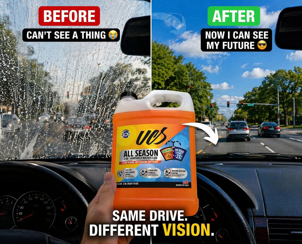 UCS Windshield Washer Fluid 2-in-1 Bug Remover, 1 Gallon (128 fl oz) | Ready-to-Use Formula Removes Bugs, Dirt & Road Grime for Clear, Streak-Free Glass – Methanol-Free