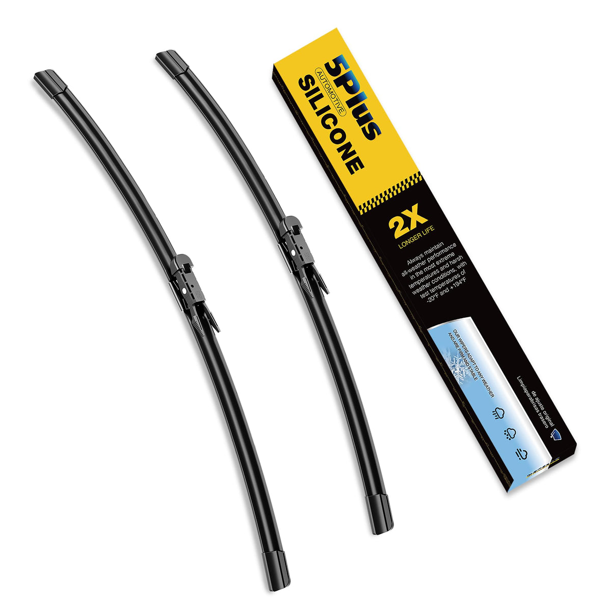 5 PLUS Premium Silicone Windshield Wipers Blades 22" and 22" Fit J-Hook Arm