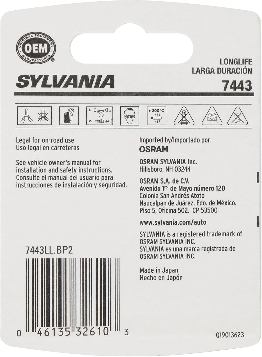 SYLVANIA 7443 Long Life Miniature Bulb, Daytime Running Light, 2 Bulbs