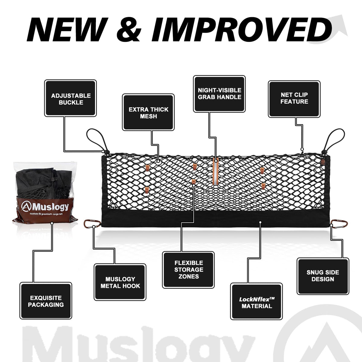 Muslogy Cargo Net for 2013-2026 Chevy Silverado GMC Sierra 1500/2500/3500HD