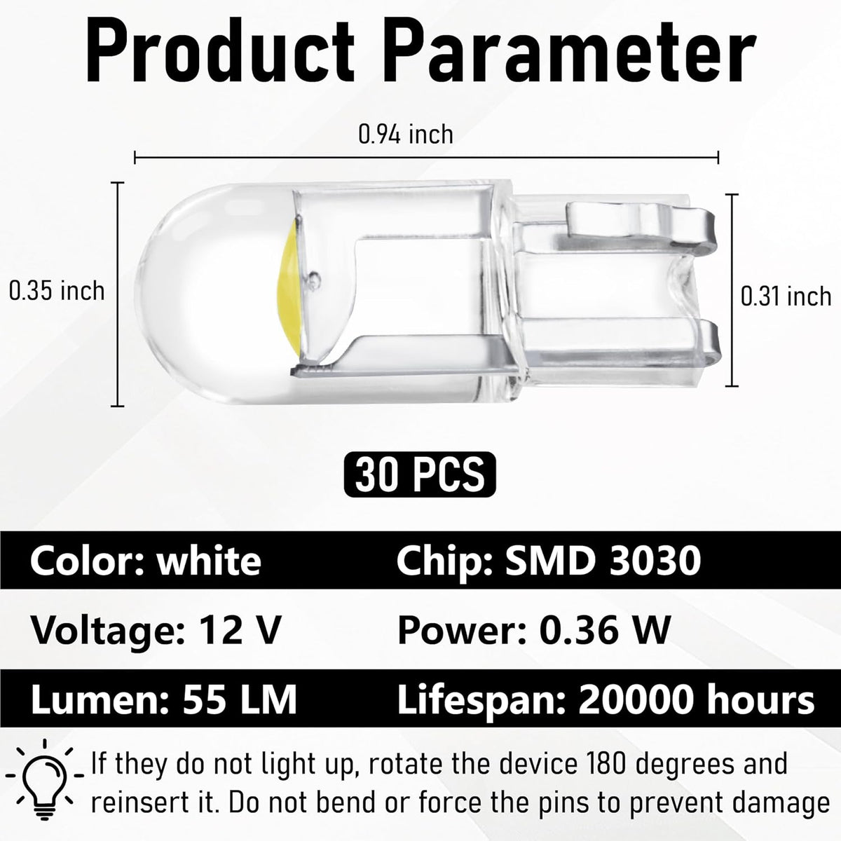 ecocstm 30 PCS Car 194 LED Bulbs, 168 2825 W5W T10 LED Bulb (White)