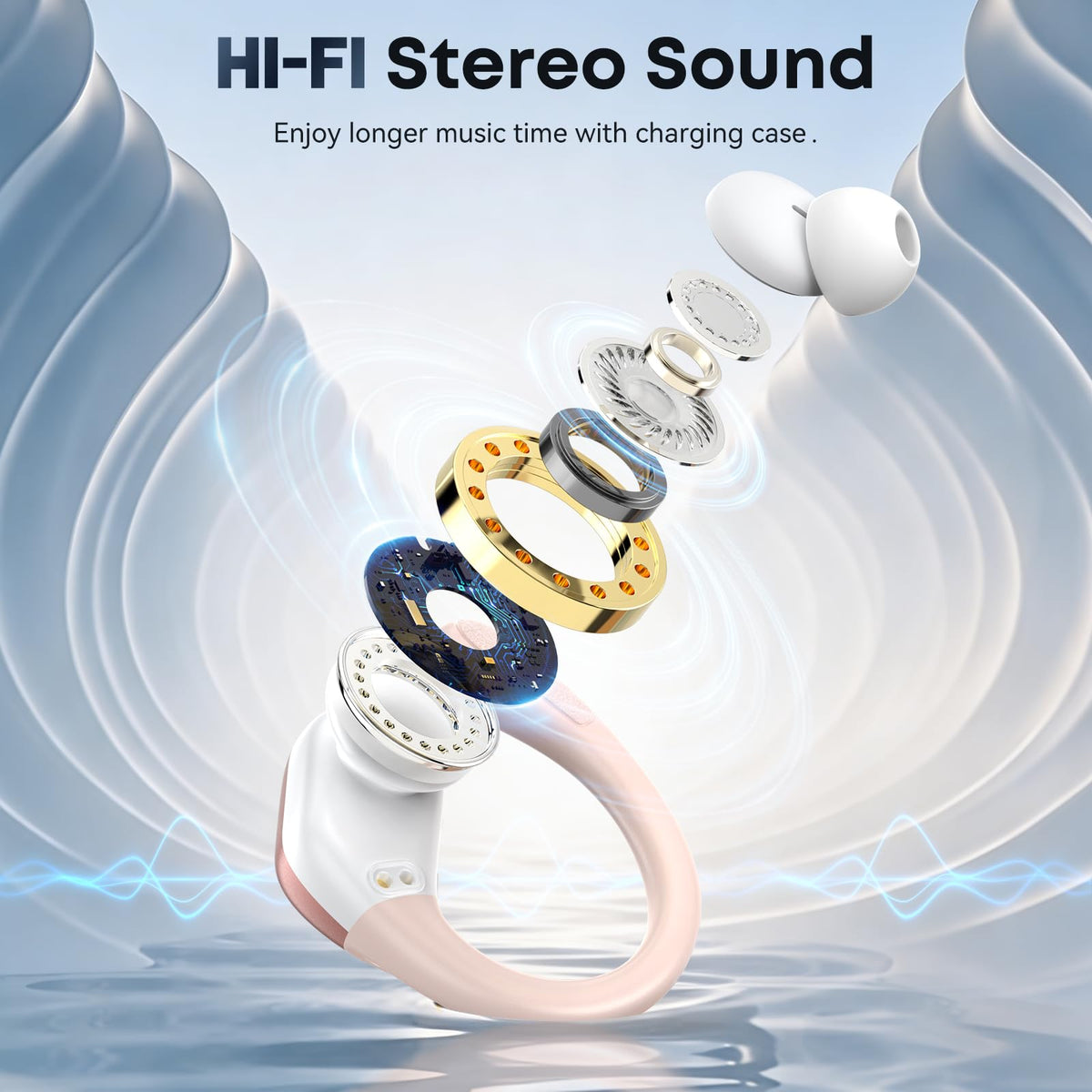HAOYUYAN Wireless Earbuds, Sports Bluetooth Ear Buds Headphones Rose Gold