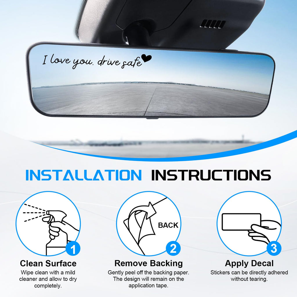 JUSTTOP 4PCS Car Decal,Decorative Rearview Mirror Sticker,I Love You Drive Safe Car Sticker,Auto Sticker and Decal,Car Decor for Women,Car Accessories,Fits Most Vehicles,Direct-Stick(Black&Red)