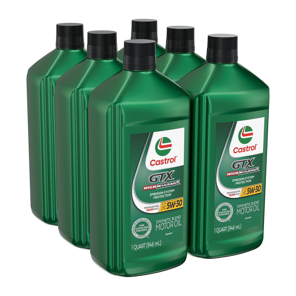 Castrol GTX High Mileage 5W-30 Synthetic Blend Motor Oil, 5 Quarts