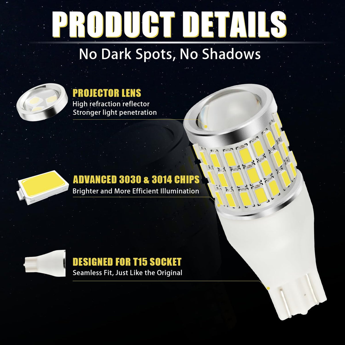 iBrightstar 3157 LED Bulb White, 4157 3156 LED Reverse Light Bulbs Super Bright for Tail Brake Lights Backup Lights Turn Signal Lights, 2 Pack