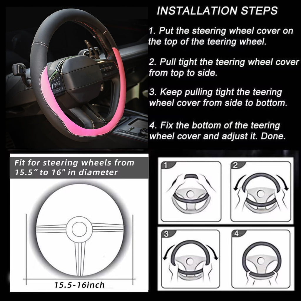 Valleycomfy Microfiber Leather Steering Wheel Cover Universal 15 inch (Black)