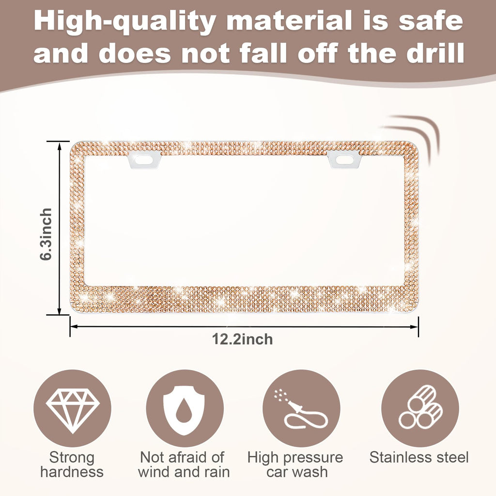 QUANQIUFEI 2 Pack Bling License Plate Frames for Women, Sparkly Rhinestone Diamond Car Accessories with Glitter Crystal Caps (Black)