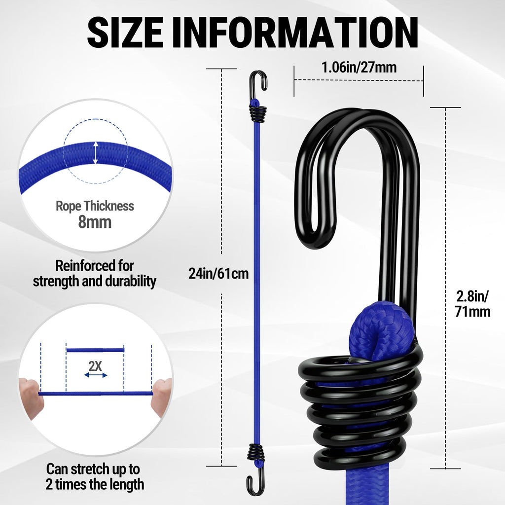 WORKPRO Bungee Cords with Hooks, Heavy Duty Outdoor Bungee Strap, 22-Piece