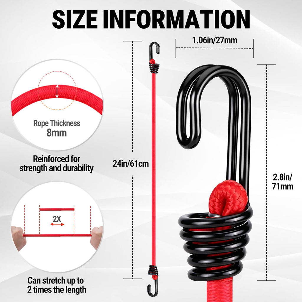 WORKPRO Bungee Cords with Hooks, Heavy Duty Outdoor Bungee Strap, 22-Piece