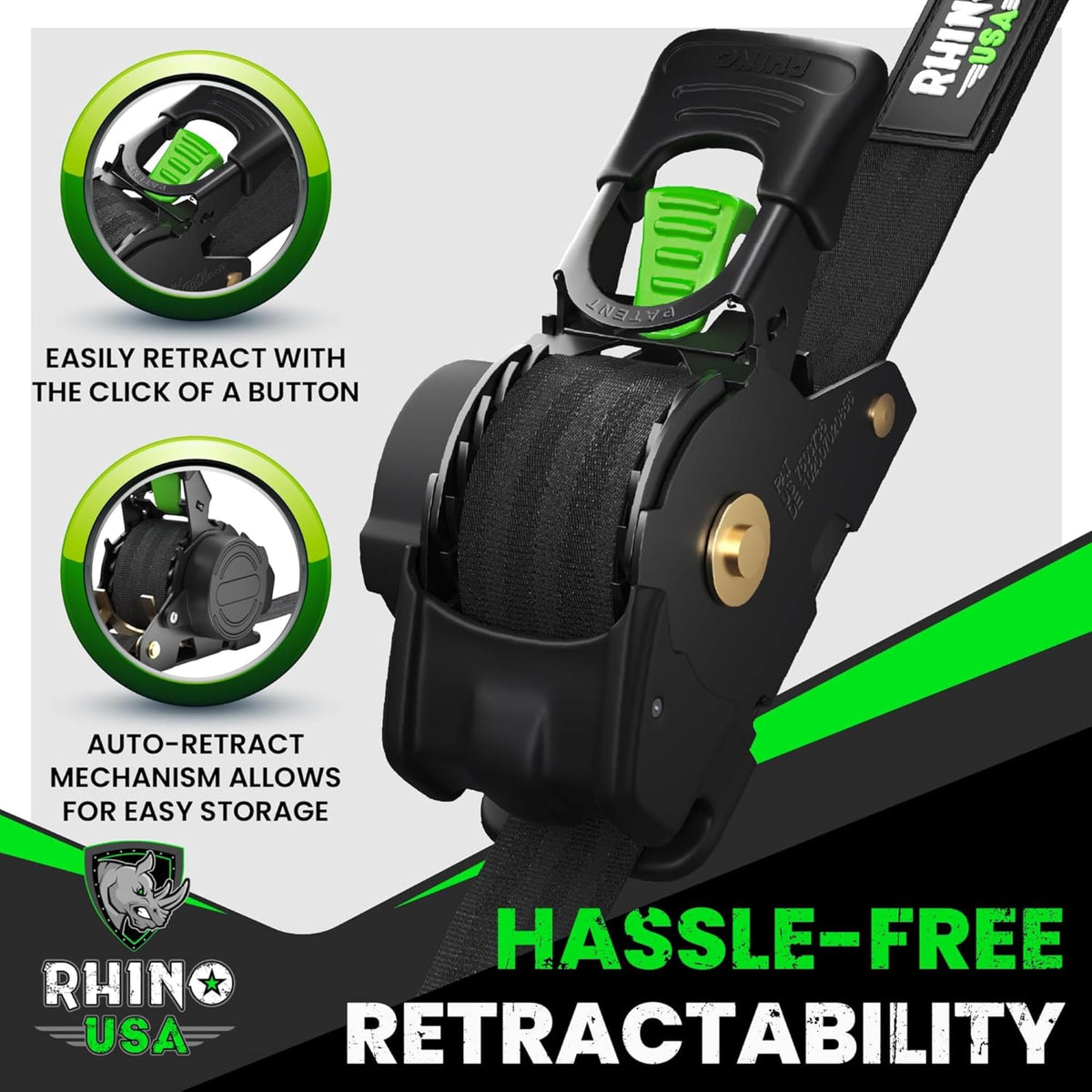 Rhino USA Retractable Ratchet Straps (4-Pack) - 1in x 10ft, Black