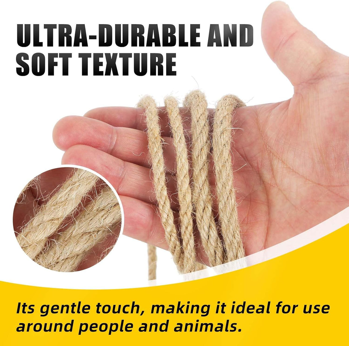 Natural Jute Twine, 8MM x 50FT Jute Rope Roll, Heavy Duty Thick Twine for Cat Scratching Post, Bundling, Gardening and DIY Crafts