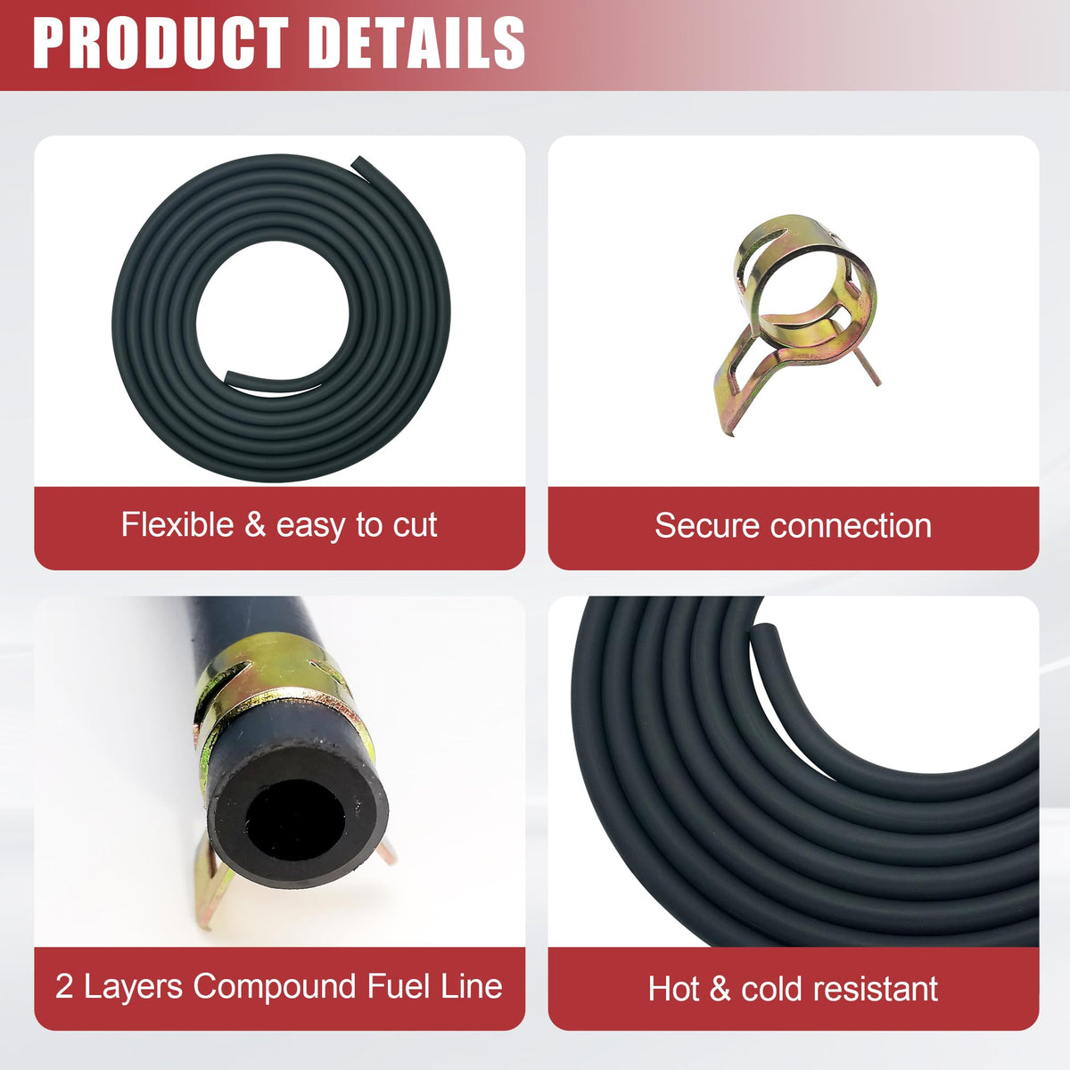YAMAKATO 10 Feet 1/4 Inch ID Fuel Line Hose 0.25in w/ 20 Clamp