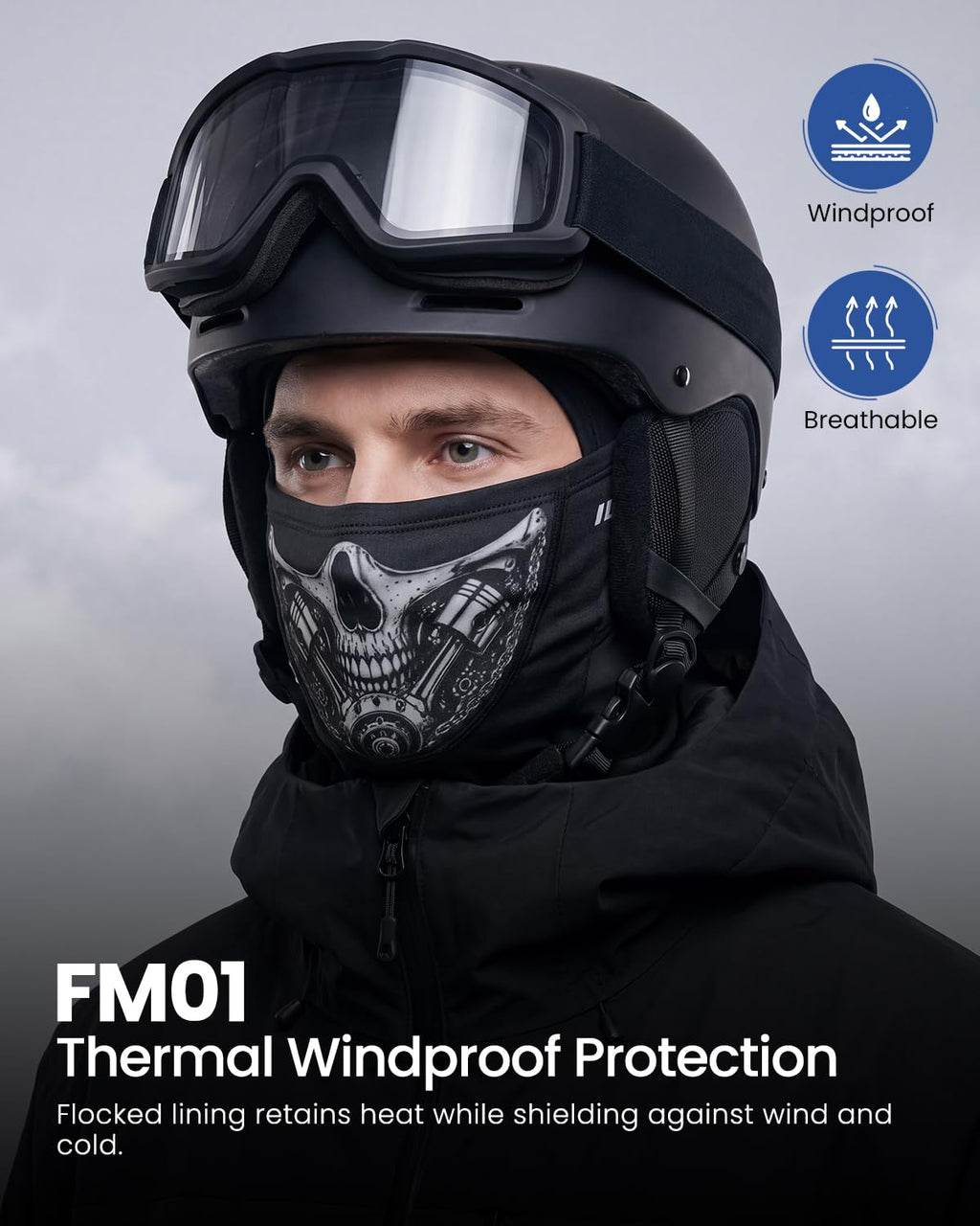 ILM Adult Motorcycle Balaclava Face Mask for Ski FM01A Men Women Black
