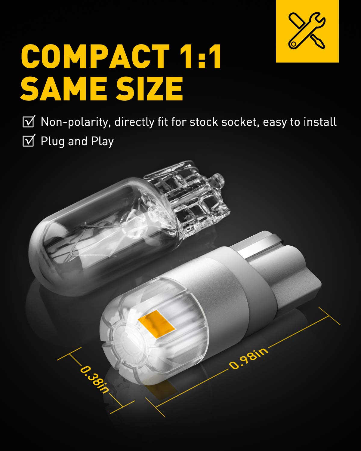 AUXITO 194 LED Bulb 6000K White 168 2825 W5W T10 Wedge 14-SMD Interior Car Bulbs Replacement for Dome Map Door Courtesy Trunk License Plate Parking Lights, 10 PCS