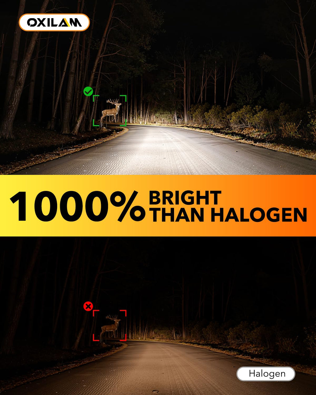 OXILAM H7 LED Light Bulb, 60000LM 10X Brighter 6500K White, Anti-Flicker, 60,000Hrs Lifespan, Plug and Play, H7 Fog Compatible with Cars Trucks SUVs, Pack of 2