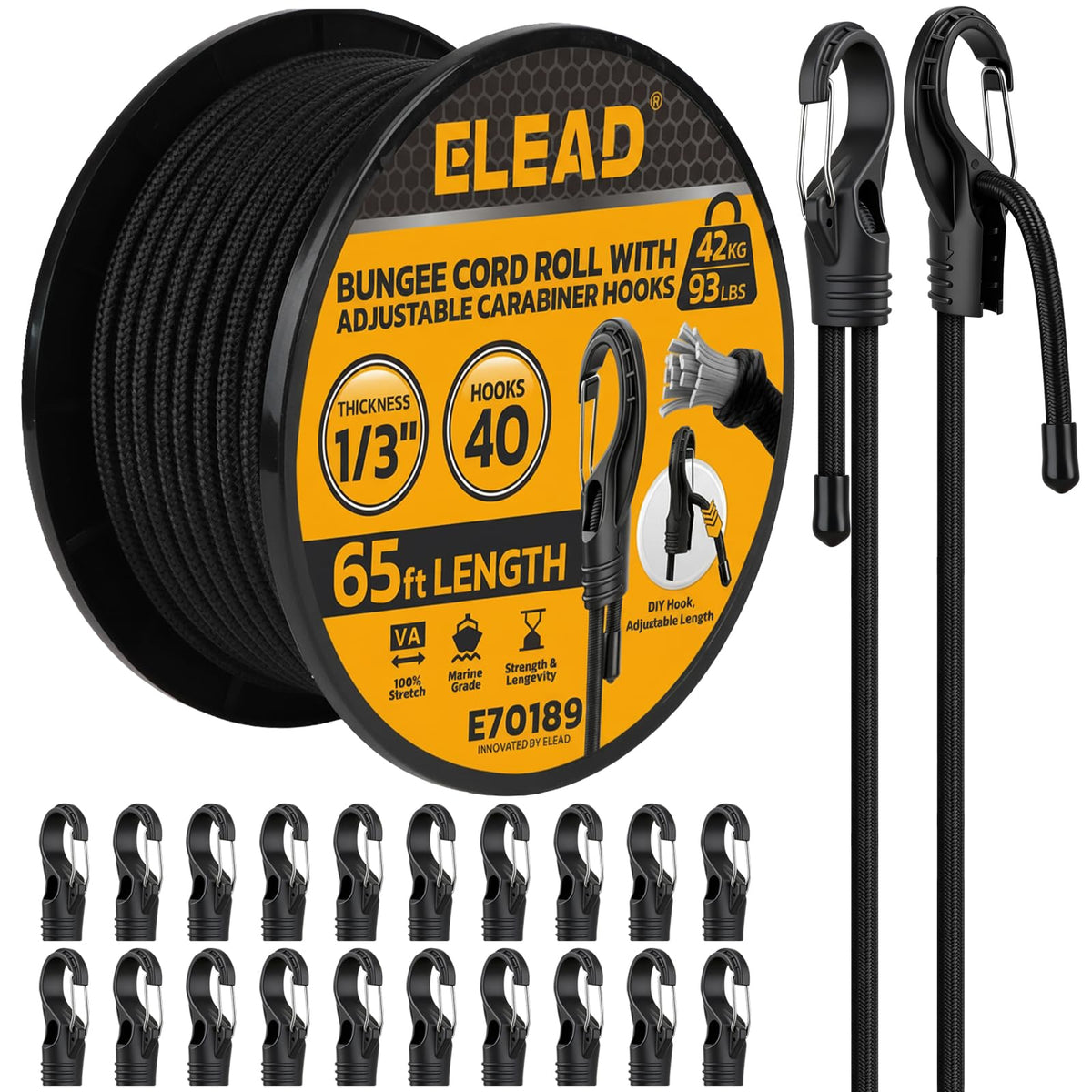 Bungee Cords Heavy Duty Outdoor: 20 Pcs Premium Rubber Bungee Cords with Hooks in a Storage Jar Includes 10", 18", 24", 30", 36", 48" Bungee Cord for Camping, Tent, Fastening Items
