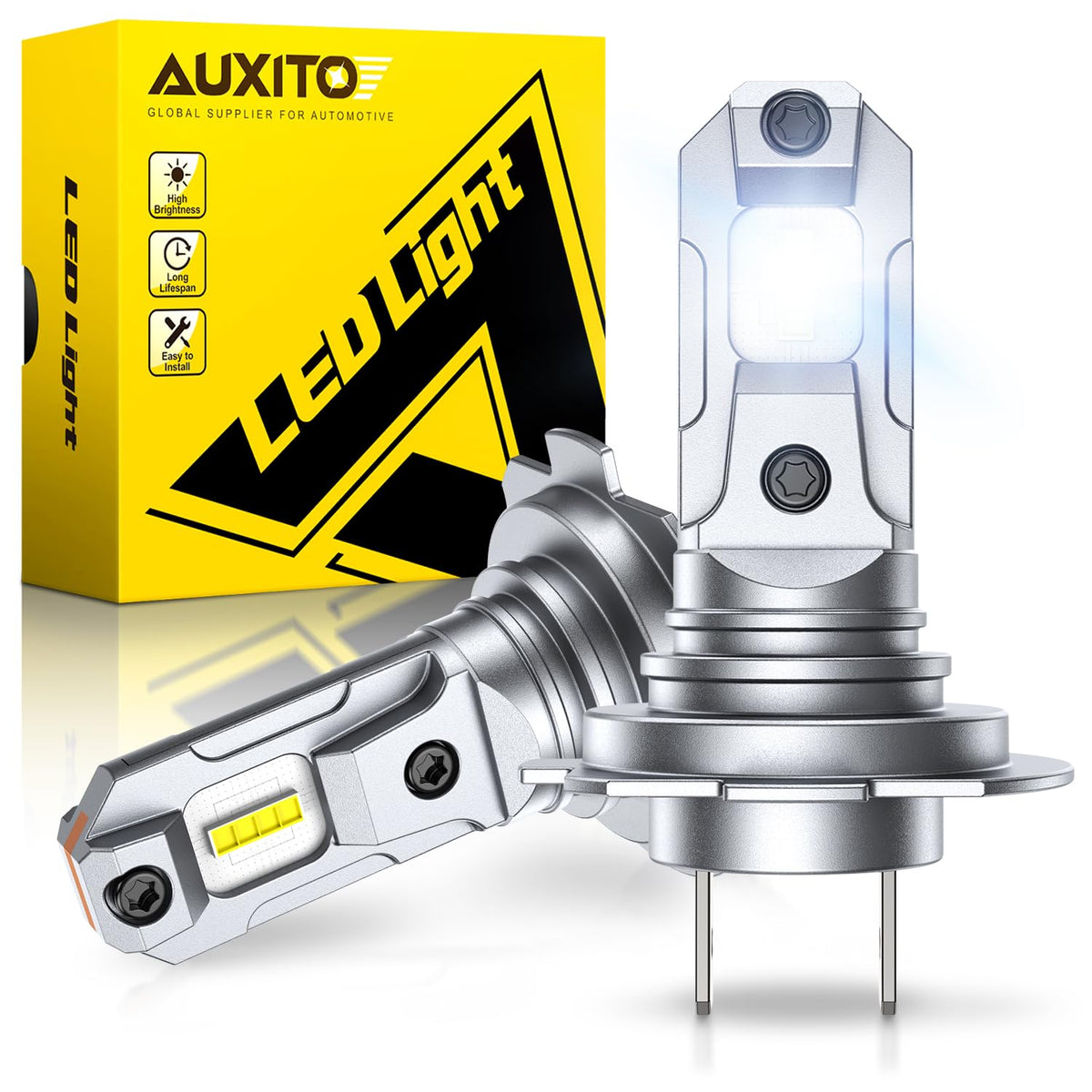 AUXITO H11 9005 LED Bulb, 900% Ultra-Bright, 6500K 68000LM Light, Plug and Play, Long Lifespan, No Flicker, 99% Compatibility, Pack of 4