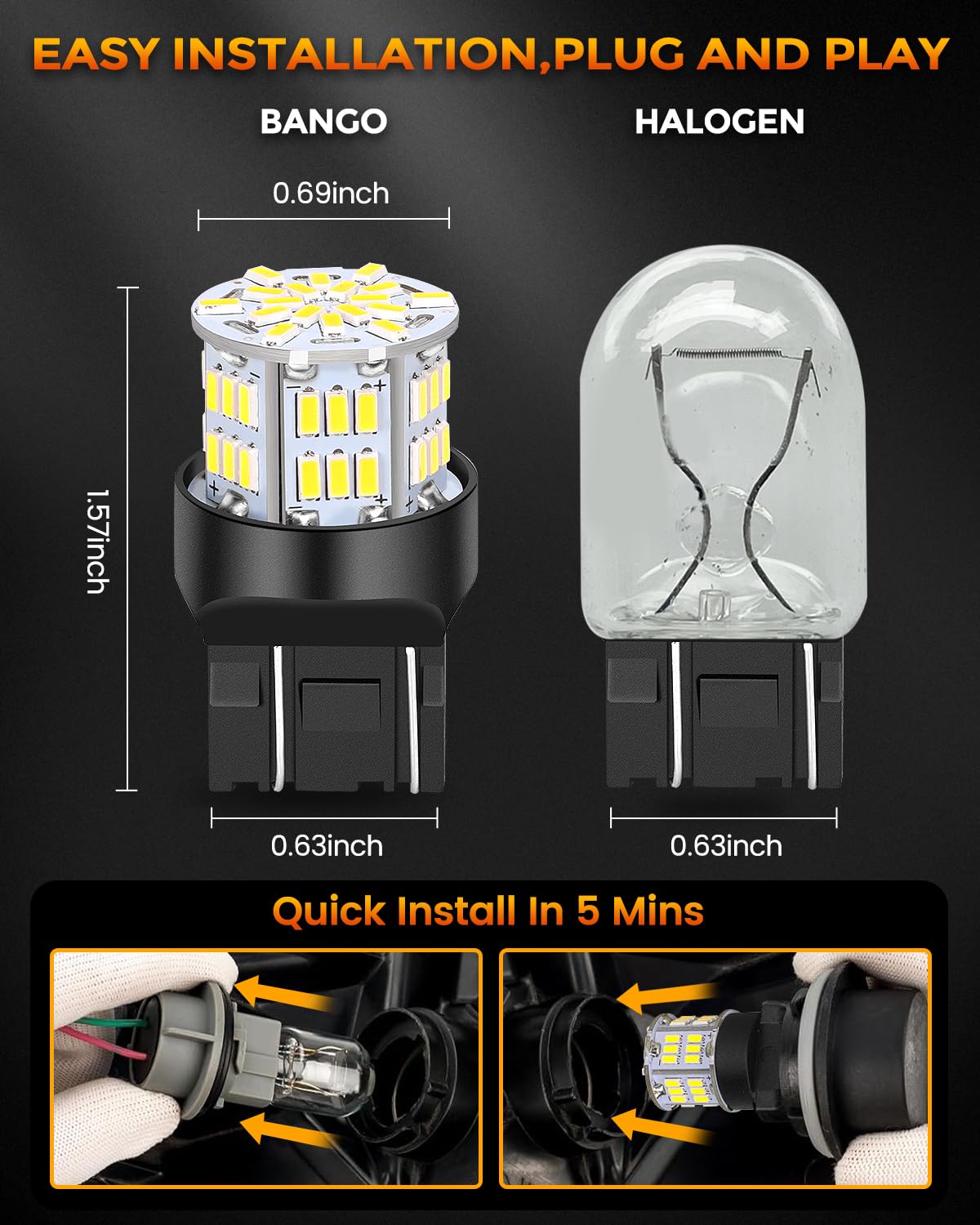 BANGO 1157 LED Bulb Red Brake Tail Light, 2057 2357 7528 BAY15D Super Bright for Car Tail Brake Parking Lights, 4 Pack