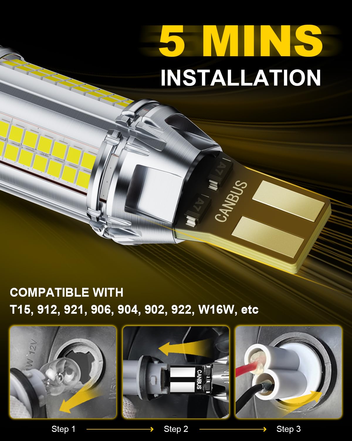 AUXITO 194 LED Bulb 6000K White Dome Light, 168 2825 W5W T10 Wedge 24-SMD 3014 Chipsets Error Free LED Replacement Light for Car Interior LED Dome Map Door License Marker Lights, Pack of 10