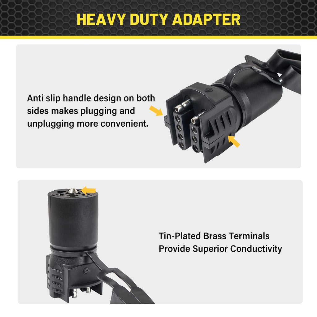 Oyviny 7 Pin Round to 4 and 5 Pin Flat Blade Trailer Adapter, 7 Way to 5 Way Trailer Plug Adapter 2-in-1 Design