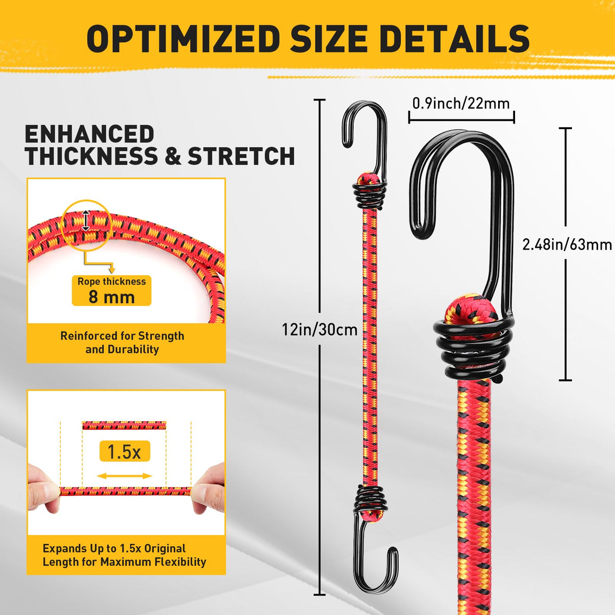 Bungee Cords Heavy Duty Outdoor: 20 Pcs Premium Rubber Bungee Cords with Hooks in a Storage Jar Includes 10", 18", 24", 30", 36", 48" Bungee Cord for Camping, Tent, Fastening Items