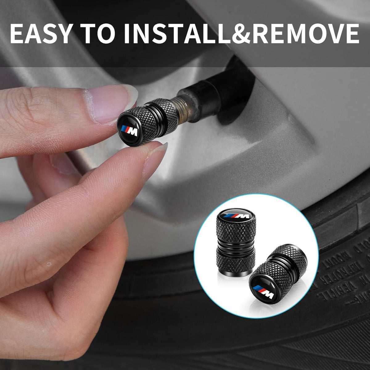 Tire Valve Stem Cap Cover for BMW M Accessories Belt O-Ring Seal Corrosion Resistant Tire Valve Stem Air Cap 4 Pack Black
