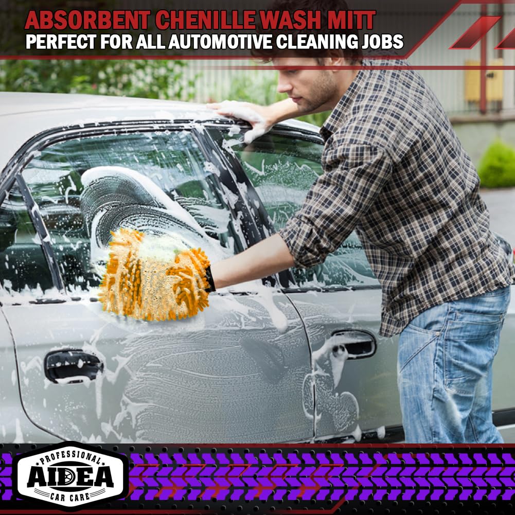 AIDEA Car Wash Mitt Microfiber-2PK, Car Wash Brush, Green, 7.12''X10.14''