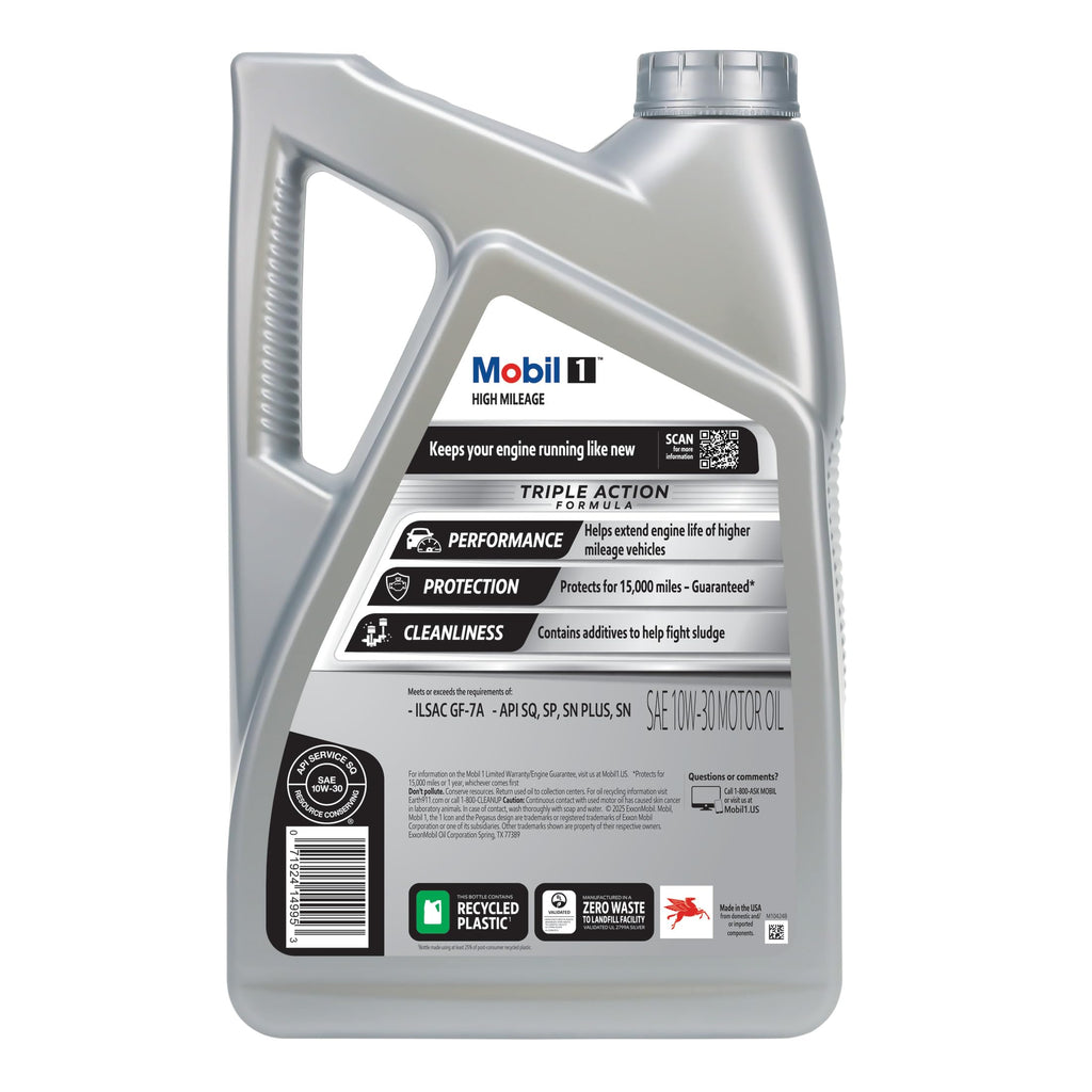Mobil 1 High Mileage Full Synthetic Motor Oil 0W-20, 5 Quart