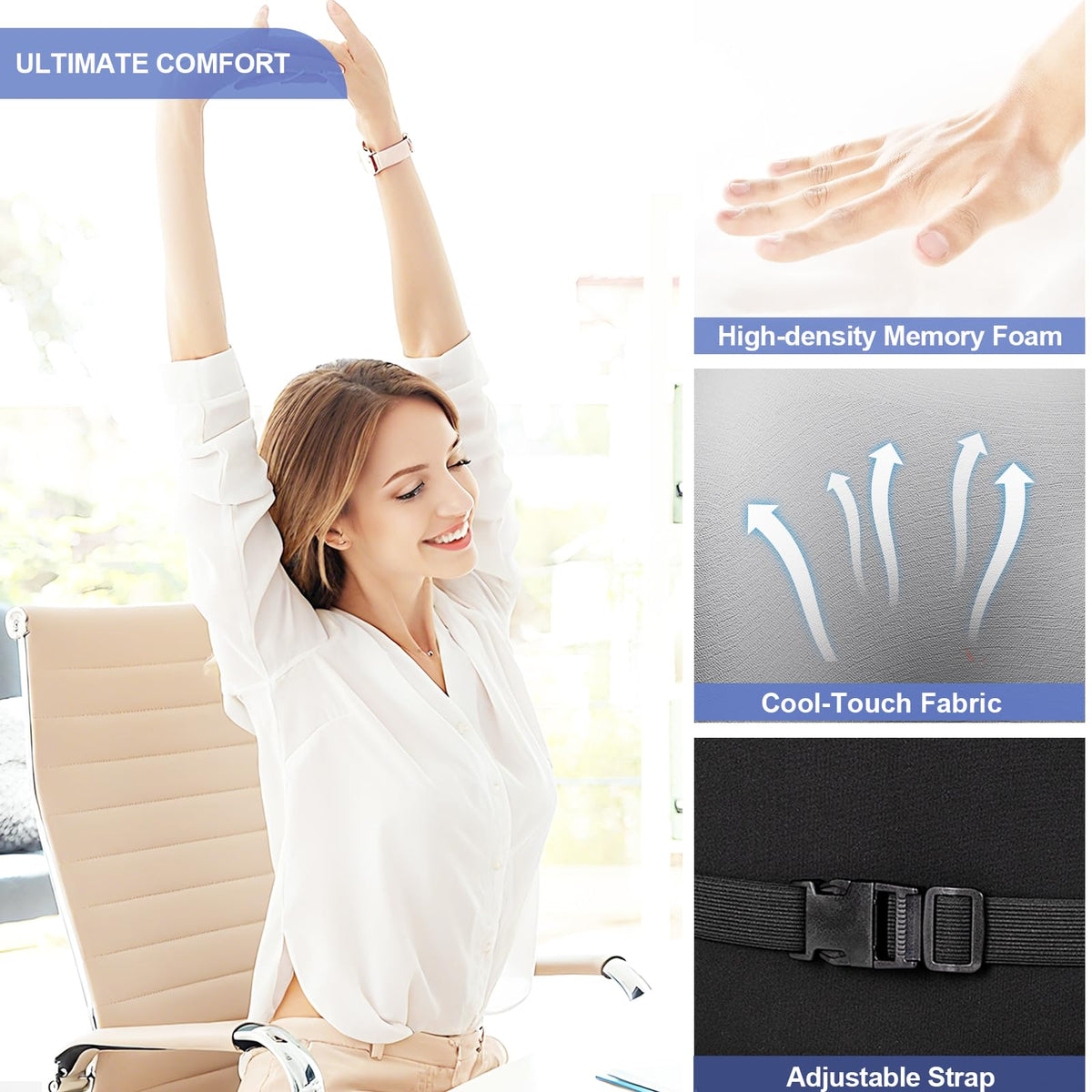 BYMECOST Lumbar Support Pillow for Car, Memory Foam Car Back Cushion