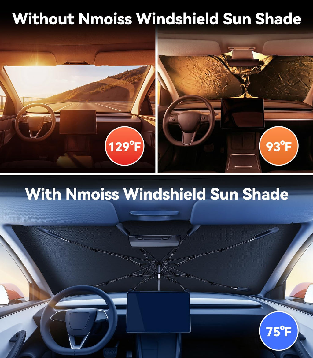 Nmoiss 2026 Windshield Sun Shade Umbrella [Vinyl Coating Heat Shield]