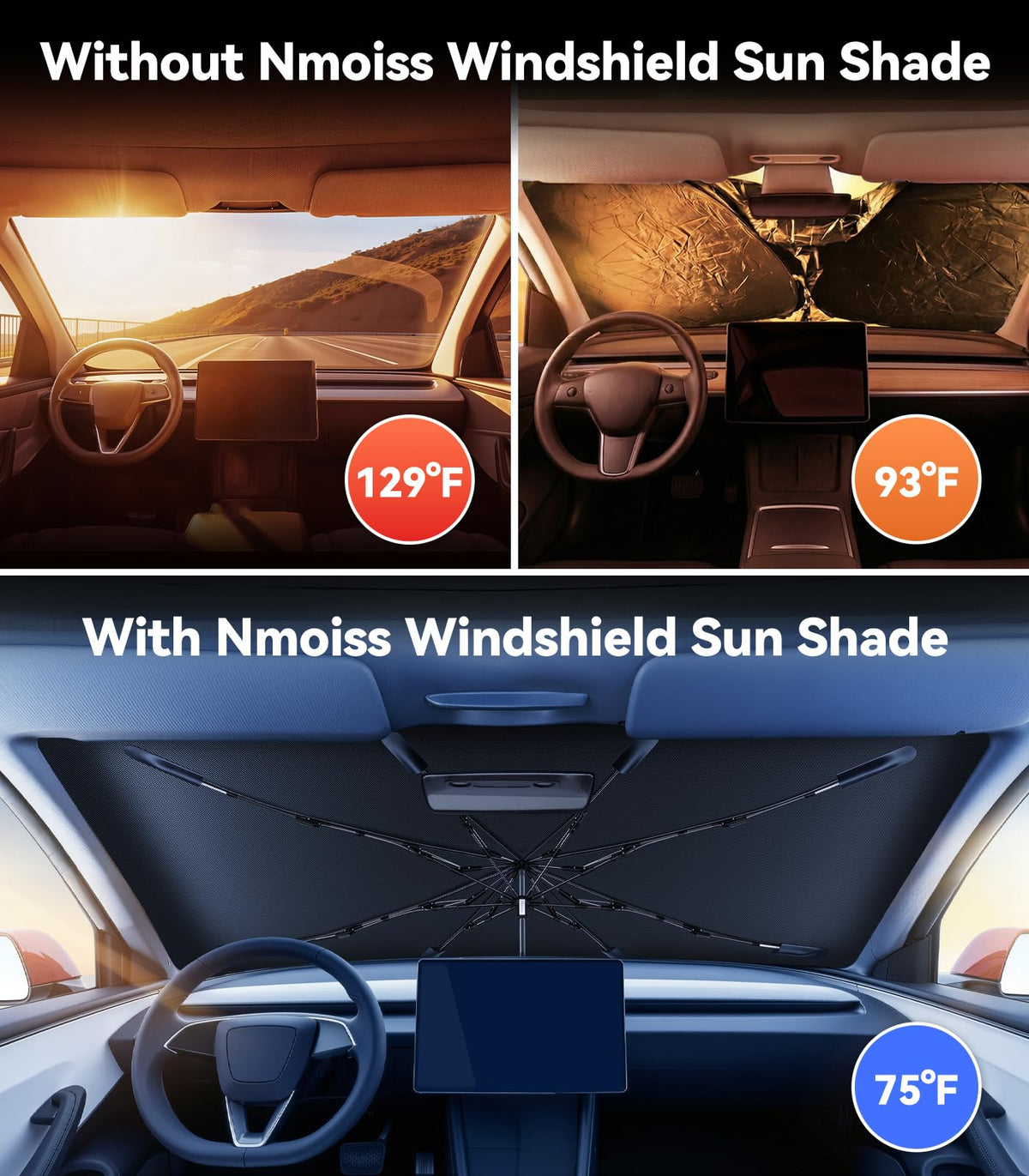 Nmoiss 2026 Windshield Sun Shade Umbrella [Vinyl Coating Heat Shield]