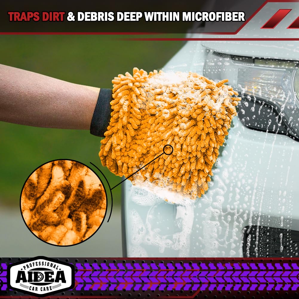 AIDEA Car Wash Mitt Microfiber-2PK, Car Wash Brush, Green, 7.12''X10.14''