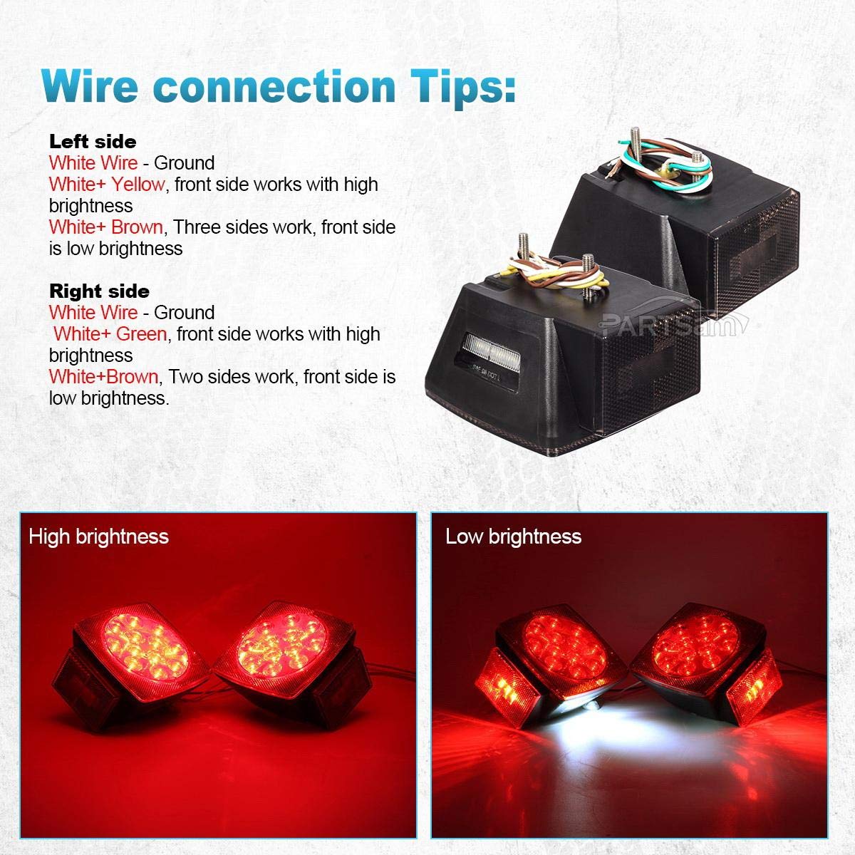 Partsam 12V Submersible Square Led Trailer Light,Red White LED Stop Turn Tail License Brake Running Light Lamp for Trailers Under 80" Boat Trailer Truck Marine Camper RV Snowmobile,IP68,DOT Compliant